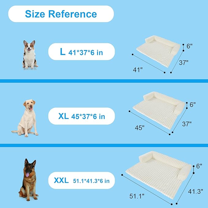 Wn's Day Luxurious Dog Couch Bed, Washable Calming Dog Couch Cover, Removable Couch Protector for Dogs, Waterproof Sofa Bed, Pet Bed Mats for Couch, Pet Couch Covers for Sofa(White, L)