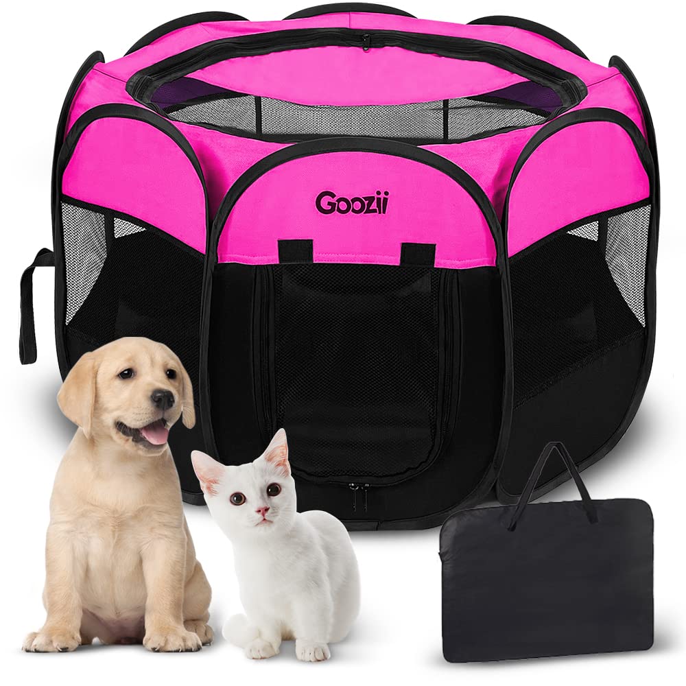 Goozii Pet Cat Playpen for Indoor Cats Enclosed, Puppy Dog Play Pen for Outdoor Travel Camping (Small Size, Green & Dark Grey)