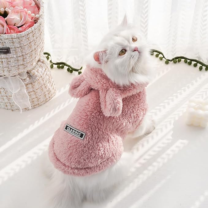 Selena Cat Bunny Ears Costume Cute Dog Kitten Hoodies Sweater Rabbit Ears Puppy Pet Apparel (X-Large,Pink)