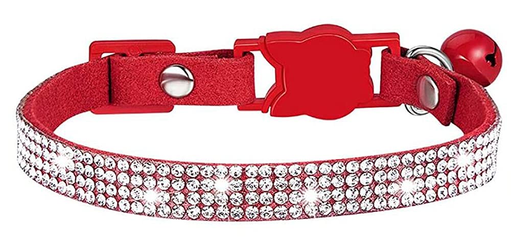 Bbmmayy Cat Collars,Rhinestone for Girl Cats Bling Kitten Flower Adjustable Breakaway Collar with Bell Soft Velvet Leather Collar for Puppy Small Dogs (Pink)