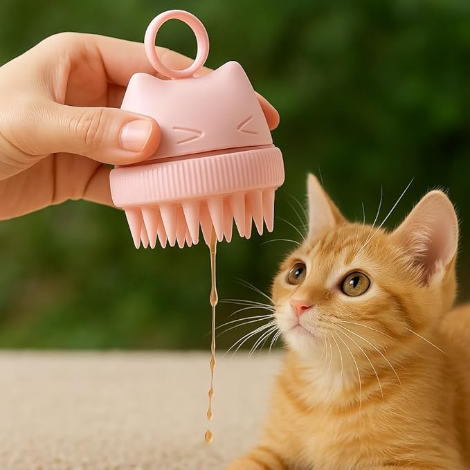 Silicone Cat Bath Brush, Pink