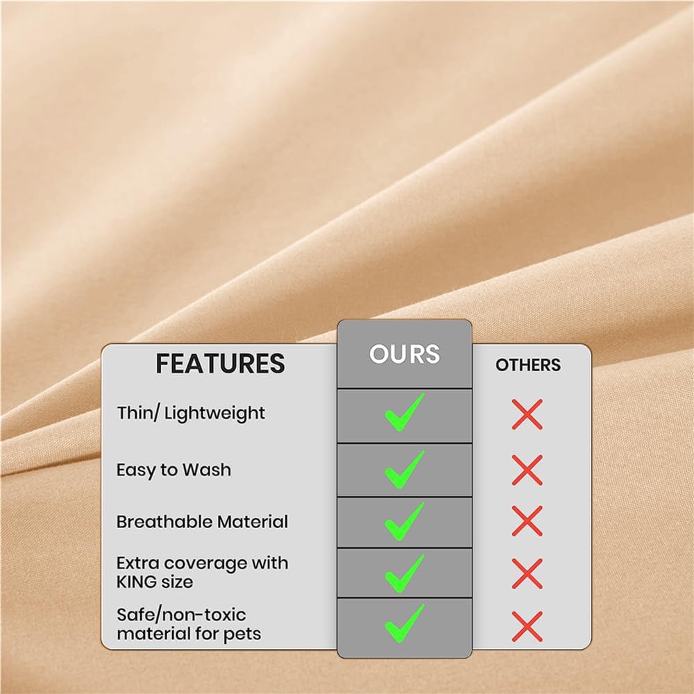 DUJUIKE Waterproof Bed Cover for Dog and Cats,Pet Hair Resistant Bed Sheet Cover, Protective Bed Liner Cover with 100% Waterproof Breathable Thin Fabric (Apricot Yellow, Twin 63 * 90 inch)