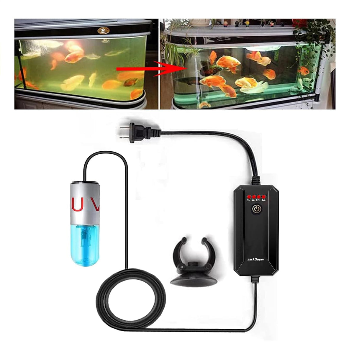 Aquarium UVC Clean Light Algae Clear Green Bloom Clean Fish Tank UVC Water Clean Lamp UV-C-Lamp for Sump Pond Filter Tank (7W Without Timer)