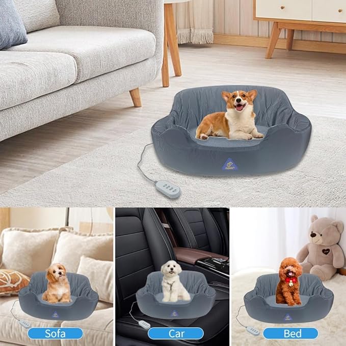 Self-Warming Heated Orthopedic Dog Bed with Dual-Side Comfort (Grey), Reversible Heating Pad for Cats & Small Pets, Waterproof and Machine Washable
