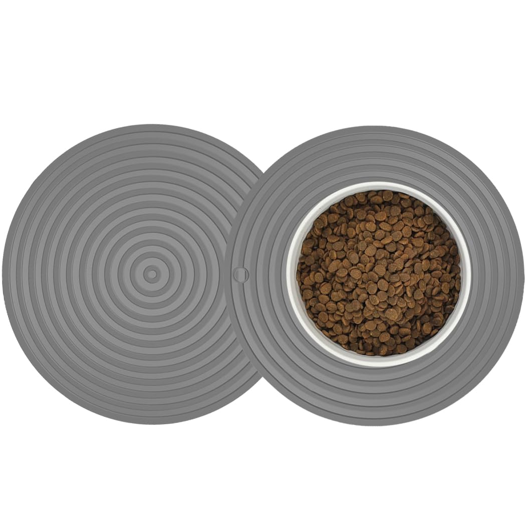 Metopets 2 PCS Small Pet Food Mat for Cat and Dog, Grey 9.5"x9.5"