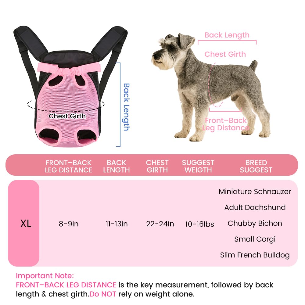 Mosago Dog Backpack Carrier, Front Chest Carrier for Small Dogs, Pink, XL