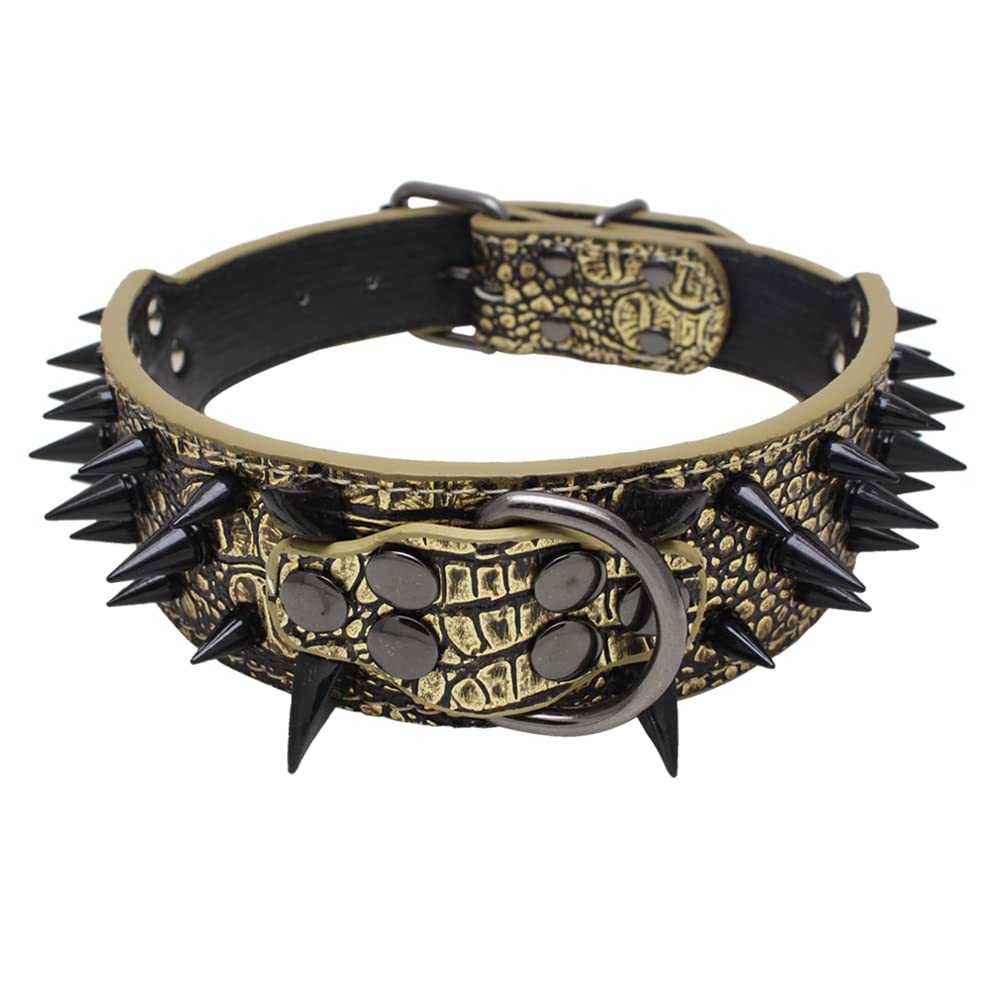 Serijoars Spiked Studded Dog Collar, PU Leather Dog Collar, Adjustable Pet Collars for Medium or Large Breed Pet (S, White1)