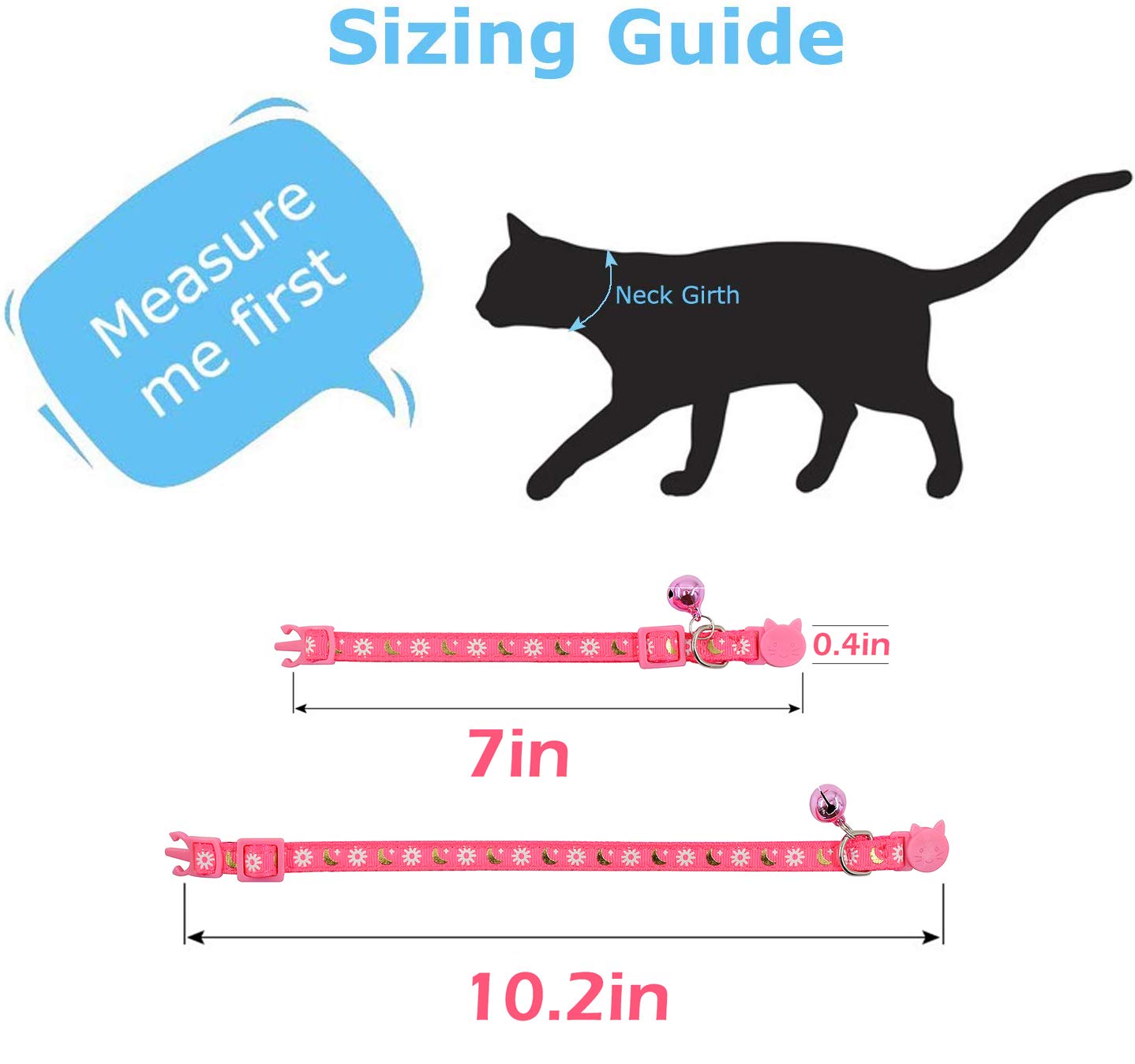 3 PCS Breakaway Cat Collar with Bell, Moon Cat Collar Adjustable Cute Kitten Collars Soft for Cat Puppy 7-10.2in (Blue Green Purple)