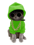 QWINEE 3Pcs Dog Hoodie Cat Apparel Dog Custume Set with Necklace and Sunglasses Pet Clothes for Puppy Small Medium Dogs Cats Green X-Large