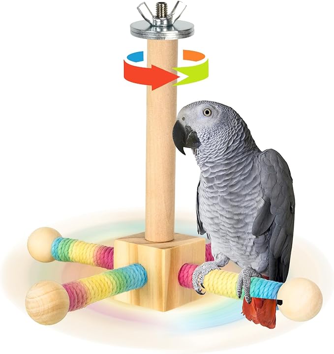 Agape 360° Rotating Bird Perch Stand, Wooden Parrot Exercise Toy