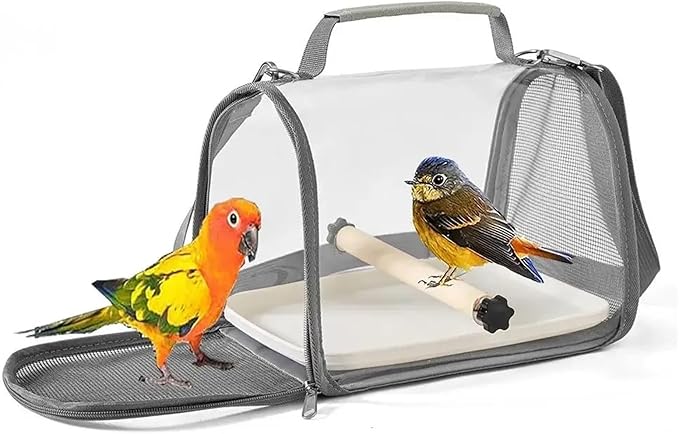 Portable Bird Travel Carrier for Small Birds and Parrots - Wooden Cage with Side Perch, and Mesh Window Accessory