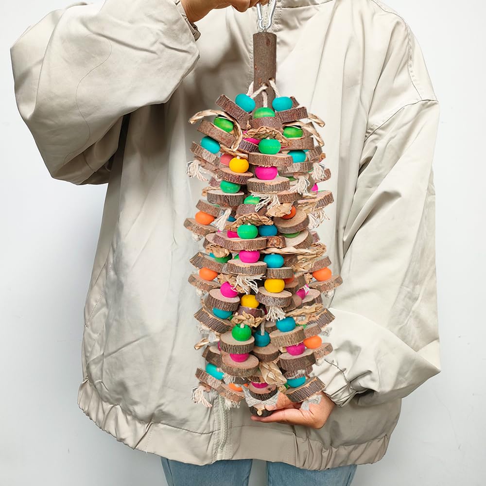 Extra Large Bird Parrot Toys- 19.7 inch Multicolored Natural Wooden Block Parrot Chewing Toy Suggested for Macaws cokatoos, African Grey and a Variety of Parrots. (Large Size)