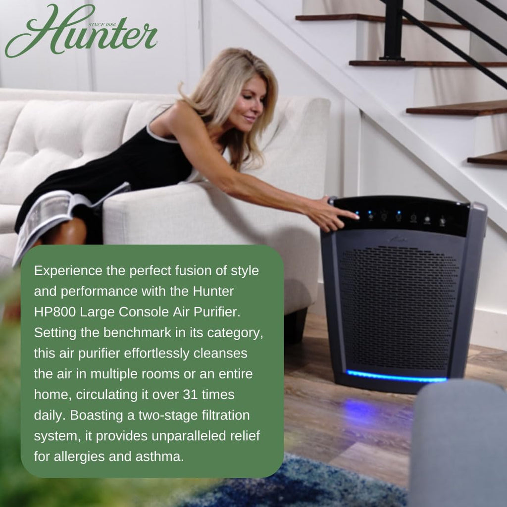 Hunter HP800 Air Purifier for Home Large Room for Pets, Odors, Gray