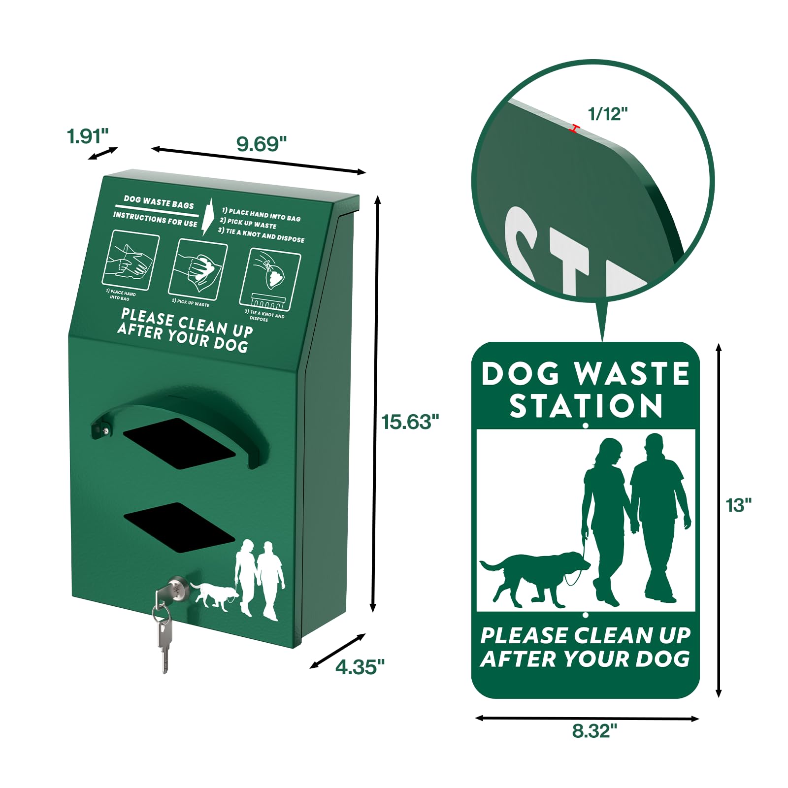 POCHAR Aluminum Outdoor Dog Bag Dispenser with Pick Up Sign for Pet Waste