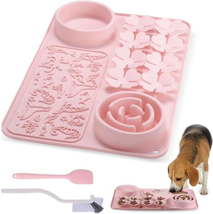 Silicone Lick Mat for Dogs & Cats – Slow Feeder Dog Bowl, Non-Slip Licking Mat for Large & Small Breeds, Puzzle Feeder & Snuffle Mat for Fast Eaters, Interactive Pet Food Mat with Spatula