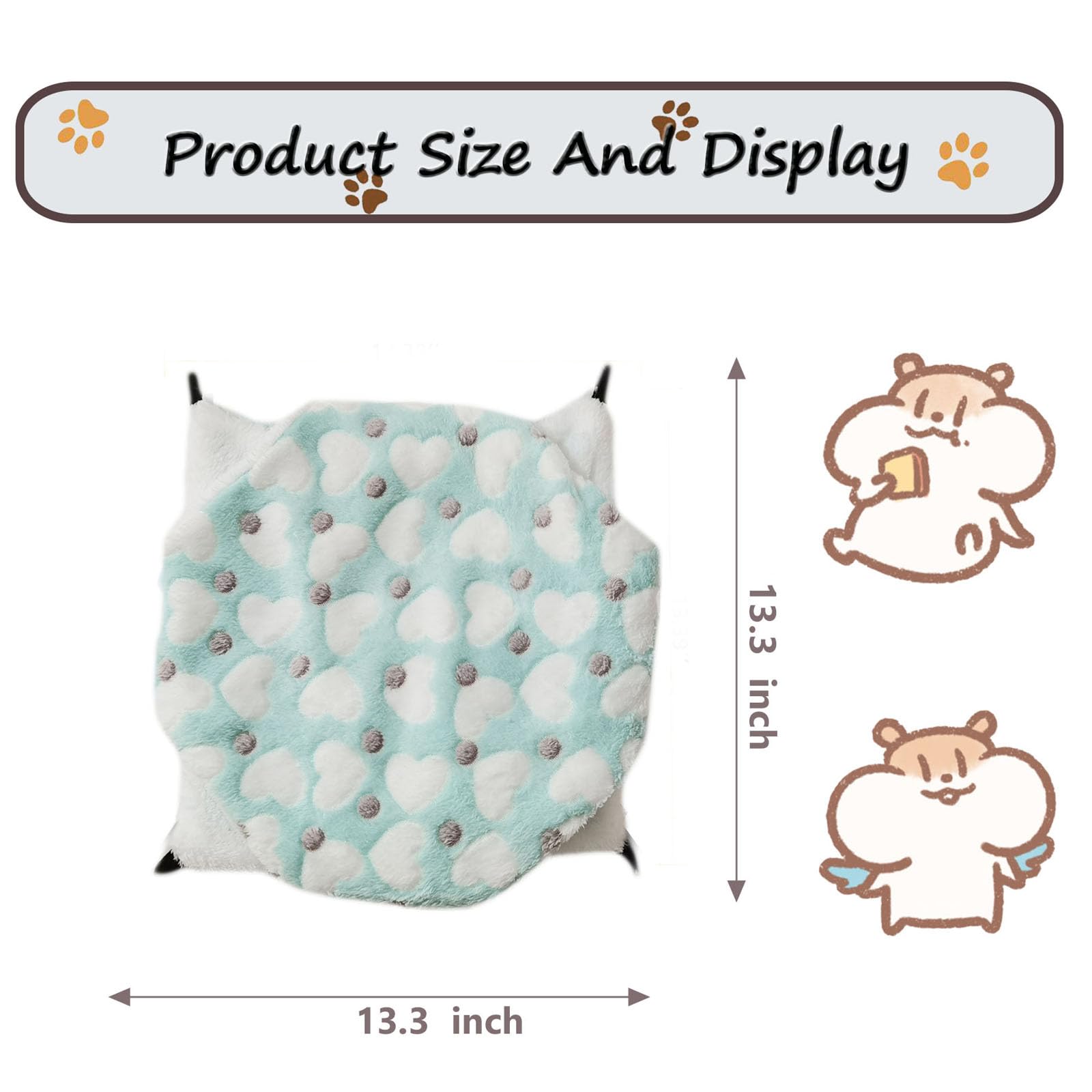 OINEEDU Guinea Pig Ferret Hammock for Cage - Machine Washable Double-Decker Hanging Bed - Fits Sugar Glider,Rat,Hamster,Gerbil - 13.3" x 13.3" - Love Green Pattern