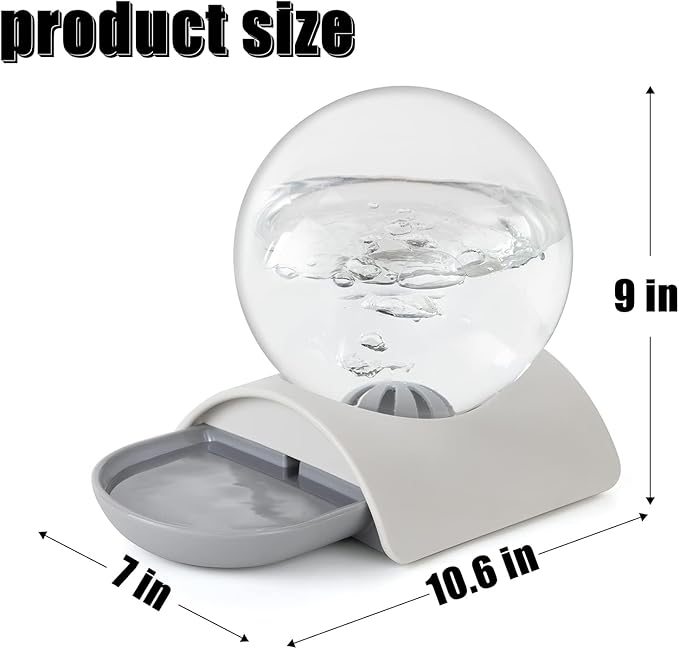 Vayugo Pet Water Dispenser, 2.8L Automatic Gravity Cat Water Dispenser for Cats, Dogs & Rabbit, Detachable Cat Dog Water Dish Feeder with Spherical Waterer Bubble, Grey