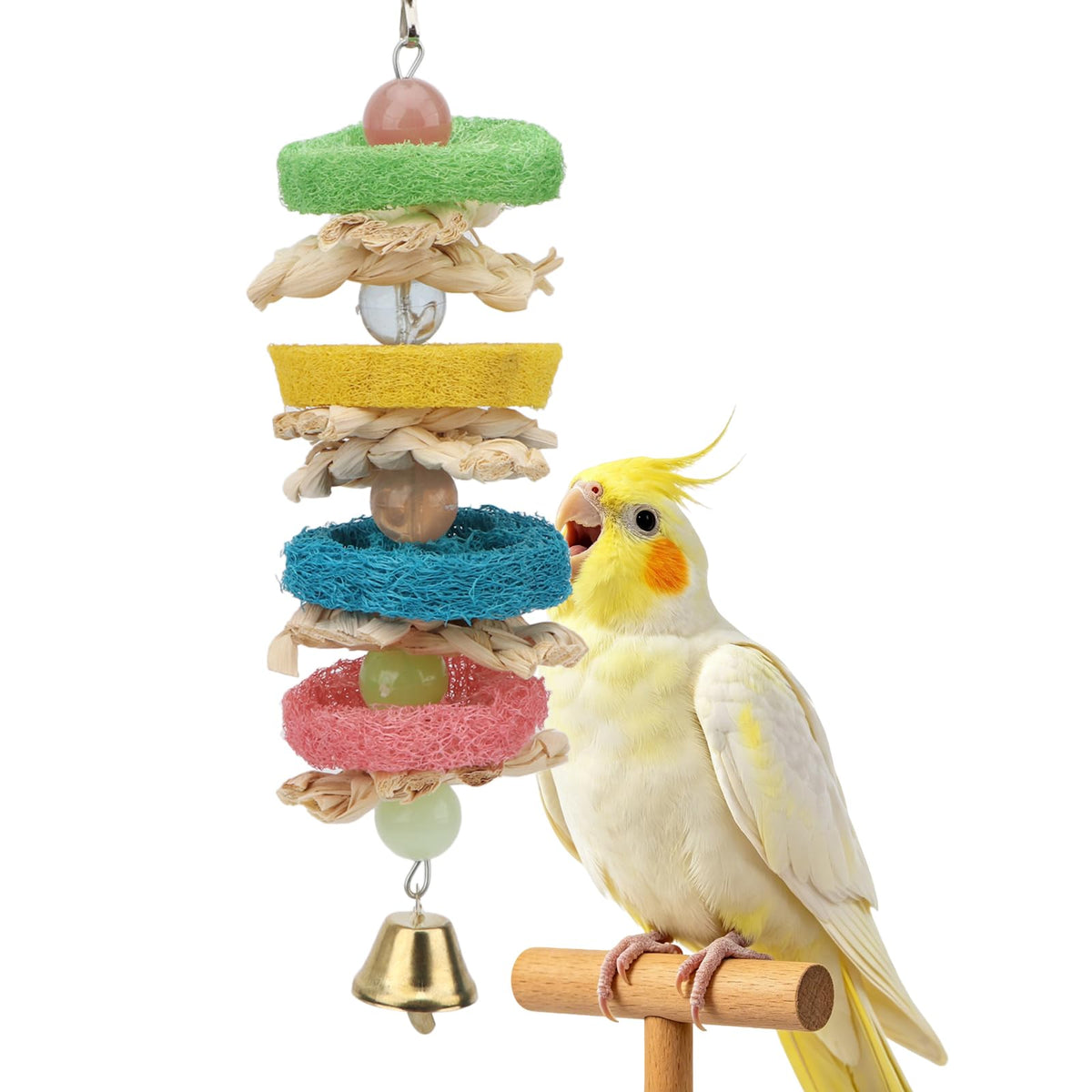 Hypeety Wooden Blocks Bird Chew Toys Natural Hanging Chewing Toy with Bells