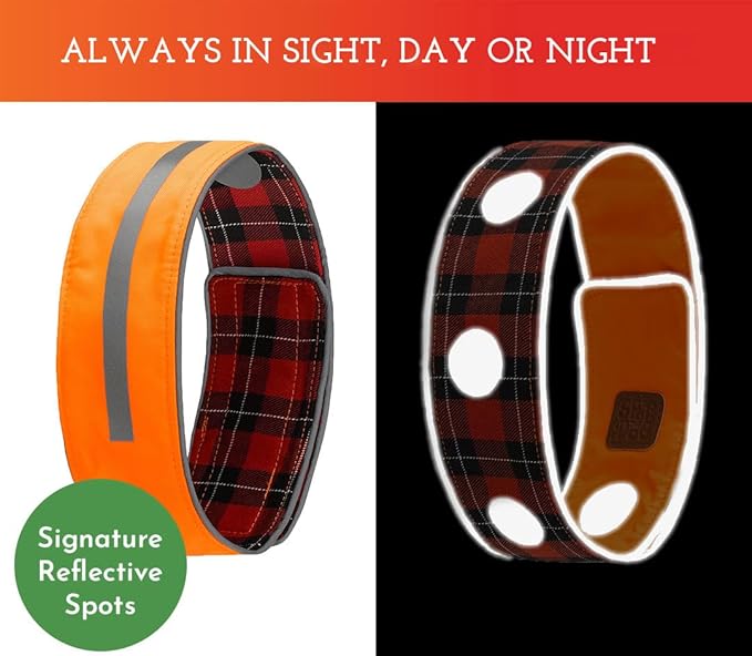 SPOT THE DOG! Reflective Dog Collar - Adjustable Pet Collars, Safe, Durable, Comfortable Dog Walking Accessories for Large Dog, Hunting Dog, Puppy, Boy, Girl Dog Collars (Blaze Orange, Red Plaid, L)