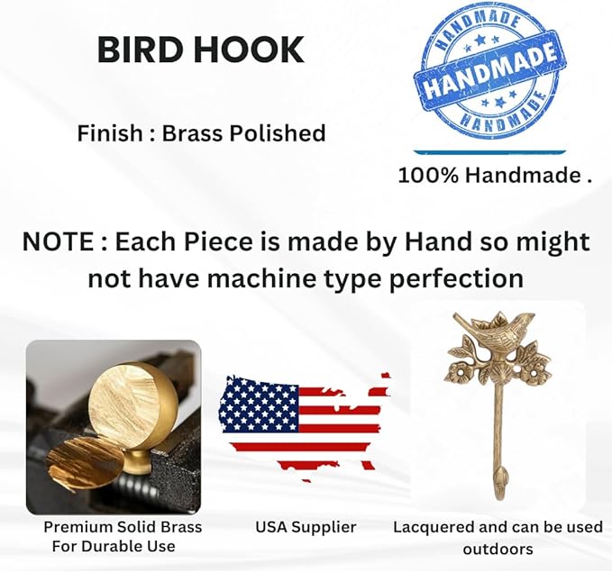 STYLENT Decor Solid Brass Bird Antique Towel Hook Bathroom Accessories Retro Hardware Solid Bird Cloth Hook Wall Mounted Vintage(Brass Polished)