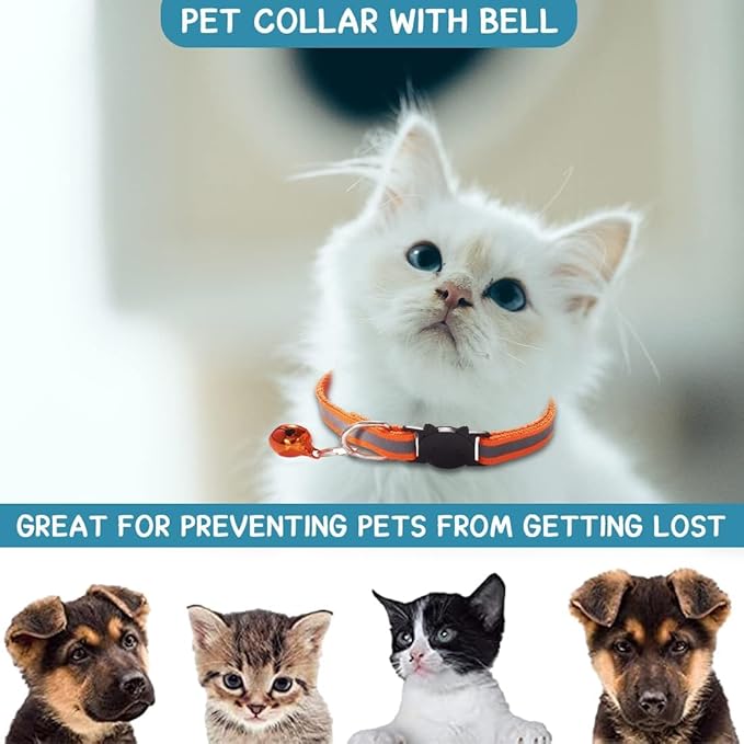 DreamAug 6-Pack Reflective Cat Collars with Bell – Breakaway Safety Nylon Kitten Collars, Adjustable Pet Collars with Charming Bells, Mixed Colors in one Package.