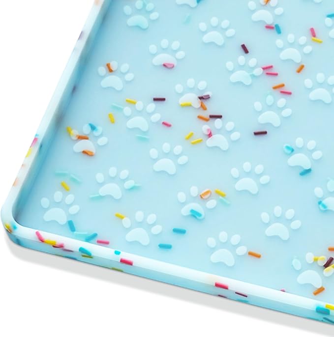 Ptlom Dog Food Mat Anti-Slip Bowl Mats for Food and Water, Waterproof Silicone Pet Placemat with High Raised Edges, Non-Slip Puppy Feeding Tray for Small, Medium Large Cats Dogs, 24.5" 16.5"