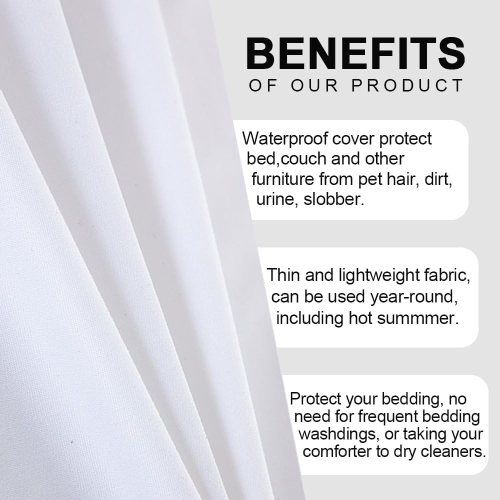 DUJUIKE Waterproof Bed Cover for Dog and Cats,Pet Hair Resistant Bed Sheet Cover, Protective BedLinerCover with 100% Waterproof Breathable Thin Fabric (White, Super King 90 * 118 inch)