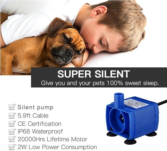 Happypapa Pet Fountain Pump Replacement Cat Water Fountain Pump Replacement for Flower Fountain Automatic Pet Water Dispenser Replacement Pump Come with Adapter