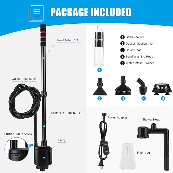 AQQA Aquarium Gravel Cleaner, 6-in-1 Fish Tanks Gravel Vacuum Cleaner Set