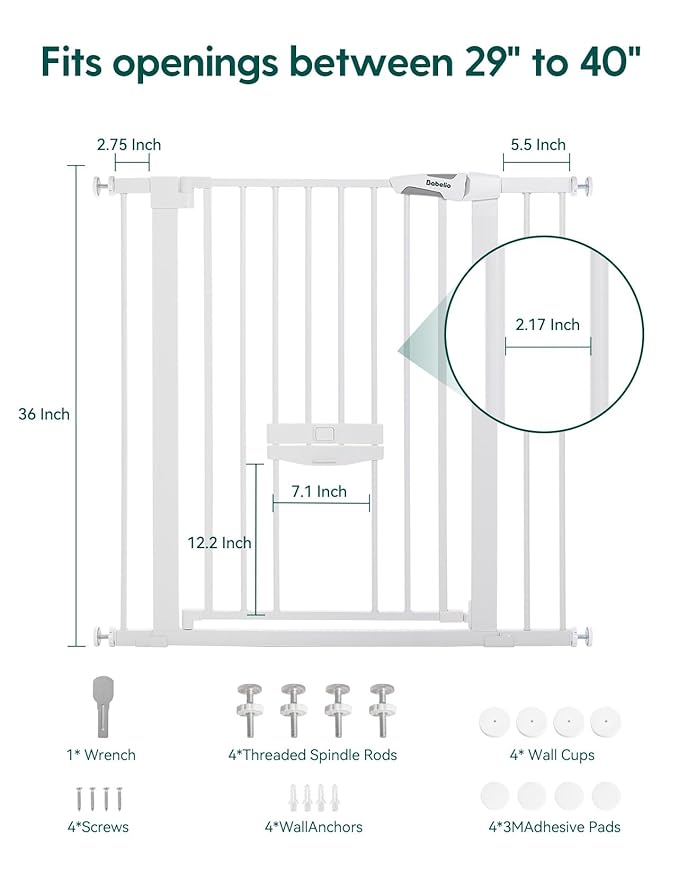 Babelio 36" Tall Baby Gate with Cat Door, CatPrivilege II, 29-40"
