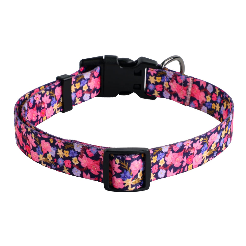 QQPETS Adjustable Soft Dog Collar: Print Flower Pink Multicolor Cute Patterns for XS Small Medium Large Pet Girl Boy Puppy Walking Running Training