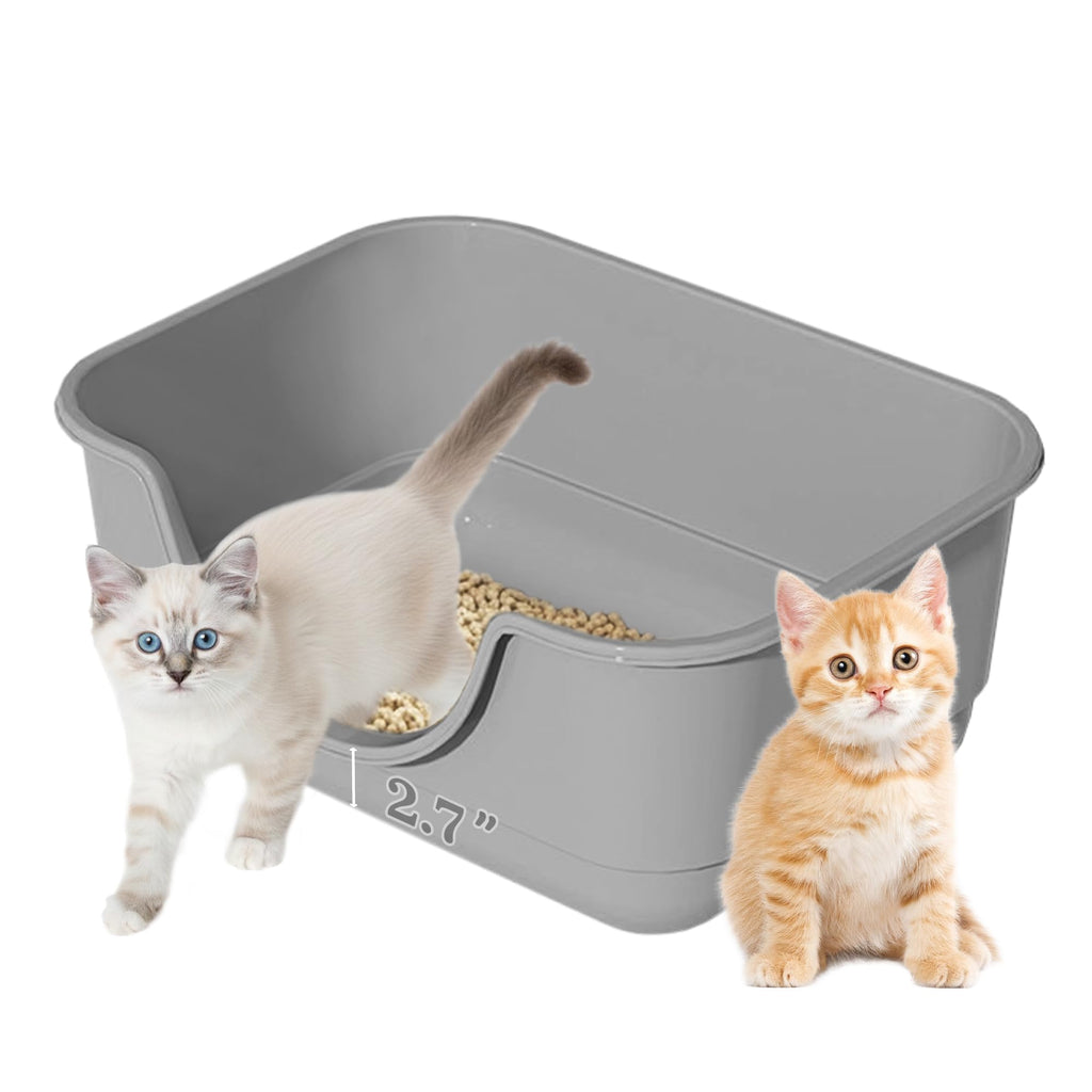 Tehoao Low Entry Small Litter Box for Kittens, Kitty Plastic Litter Boxes, Open Top, Anti-Splash High Sided Litter Tray Pan for Medium Pets, Puppy, Easy to Clean, 15.7" L*11.8" W*6.7" H (Grey)