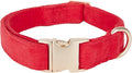 YUDOTE Soft Cotton Dog Collar with Metal Buckle Adjustable Heavy Duty Comfy Corduroy Collars for Small Medium Large Dogs,Red,Small