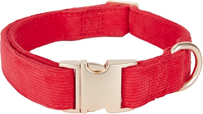YUDOTE Soft Cotton Dog Collar with Metal Buckle Adjustable Heavy Duty Comfy Corduroy Collars for Small Medium Large Dogs,Red,Small
