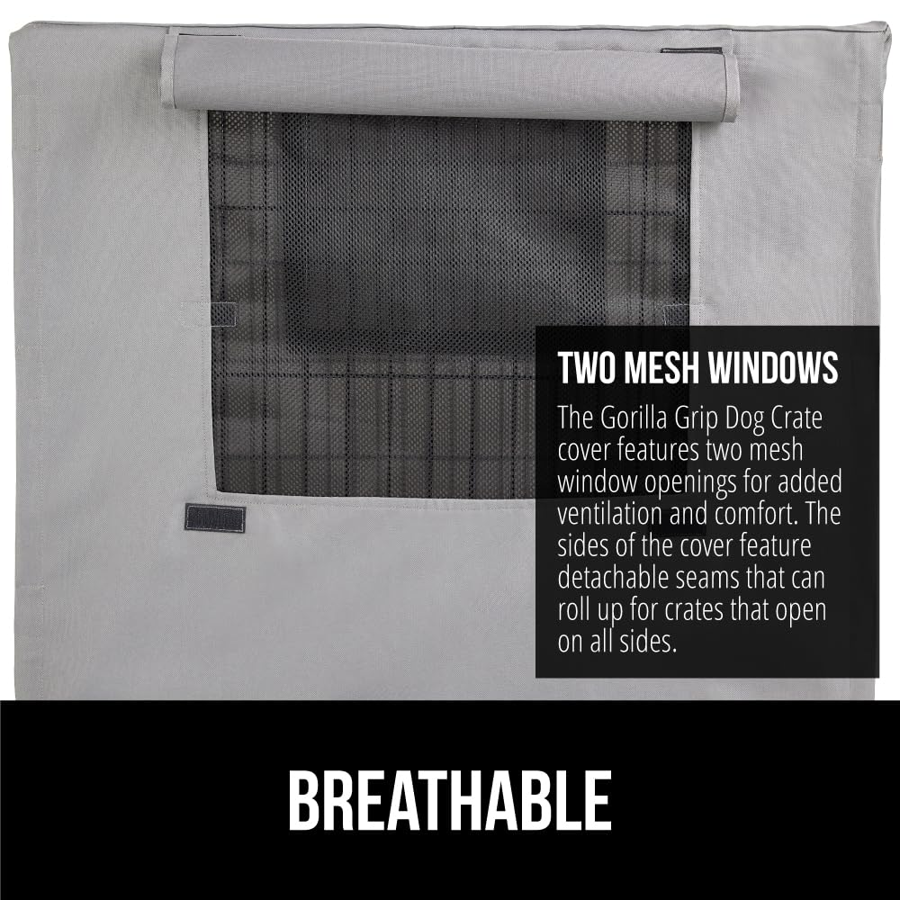 GORILLA GRIP Dog Crate Covers Compatible with Amazon Basics Dog Crates, All Sides Open, Privacy Cover Fits 36" Wire Kennel, Breathable Mesh Windows, Light Reducing Puppy Training Cage Topper, Gray