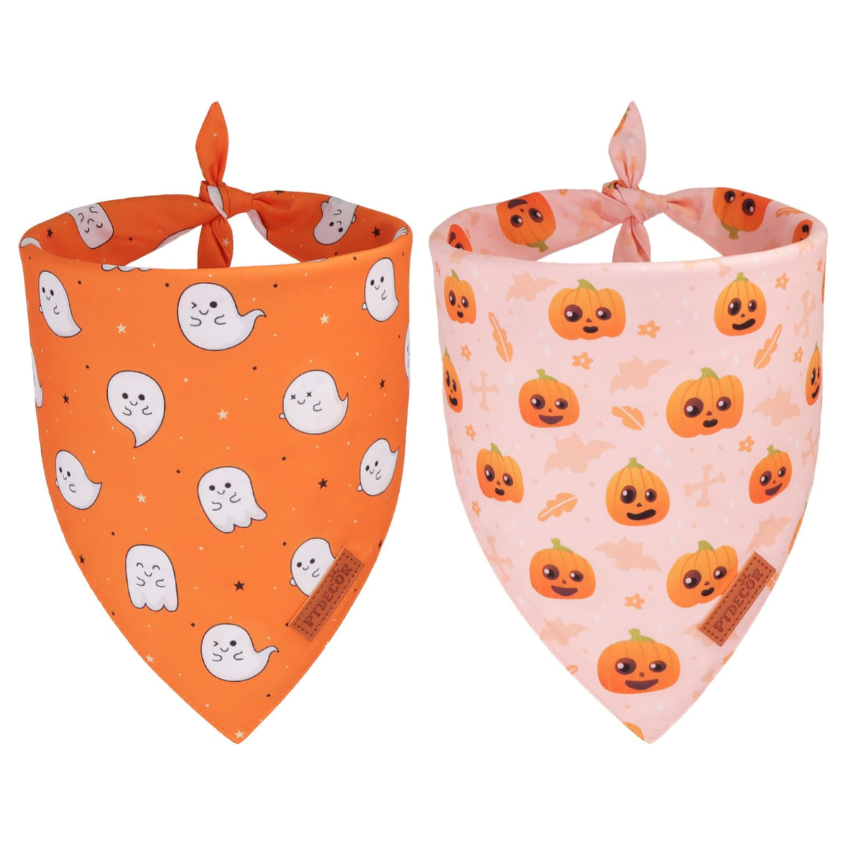 PTDECOR Thanksgiving Dog Bandanas, Orange White Fall Pet Scarf, Large