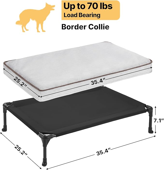 Veehoo Outdoor Elevated Dog Bed with Washable & Waterproof Cushion, Cooling