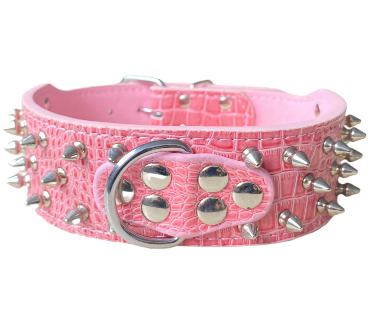 Serijoars Spiked Studded Dog Collar, PU Leather Dog Collar, Adjustable Pet Collars for Medium or Large Breed Pet (L, Red3)