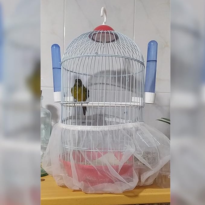 ZARSIO Birdcages Mesh Net Skirt Cover Reusable Stretchy Bird Cage Seed Catcher 35CM (White)