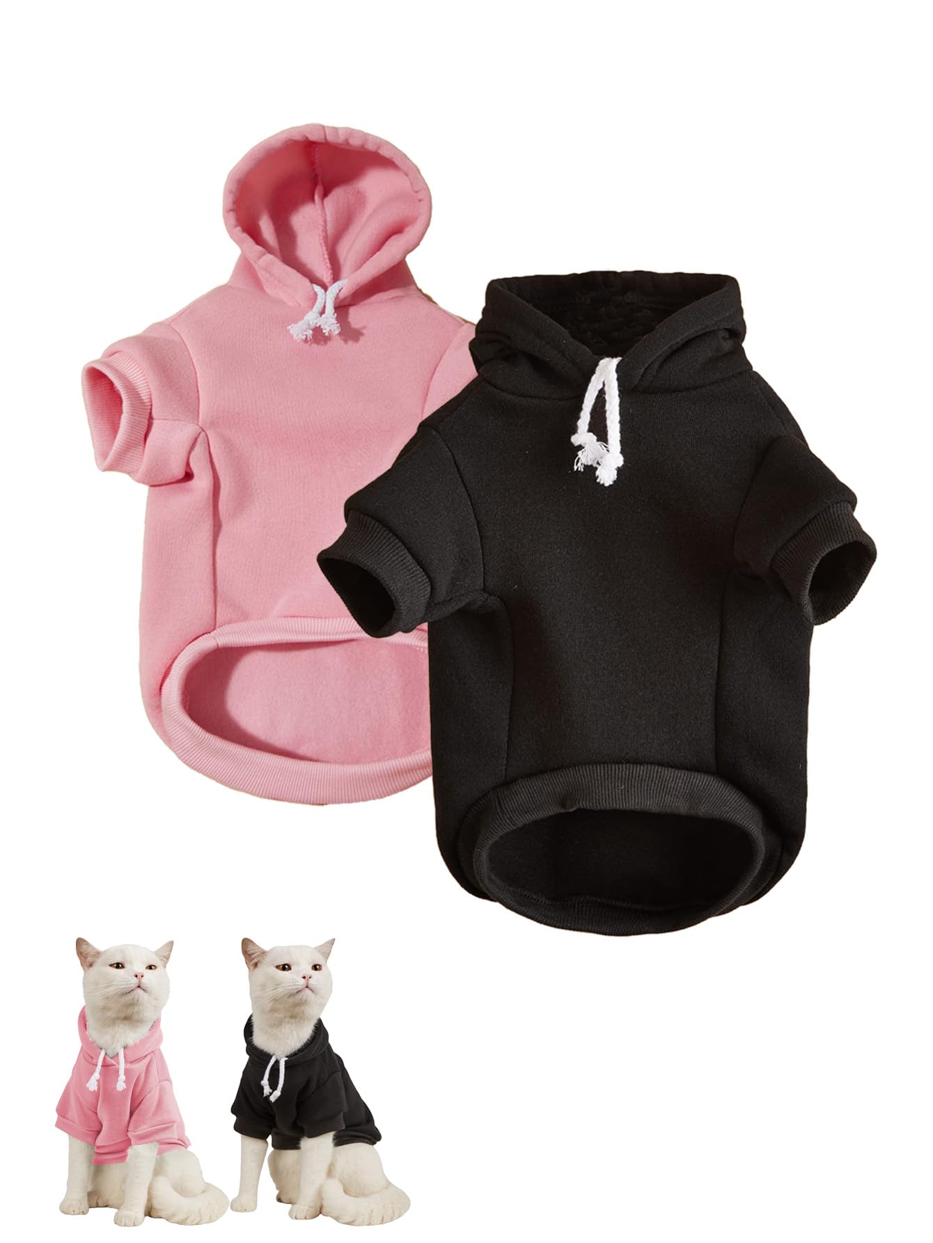 QWINEE Basic Dog Hoodie Sweatshirt Puppy Sweater Warm Cat Costumes Pet Clothes for Chihuahua Puppy Kitten Small Medium Dogs Black and Pink Large