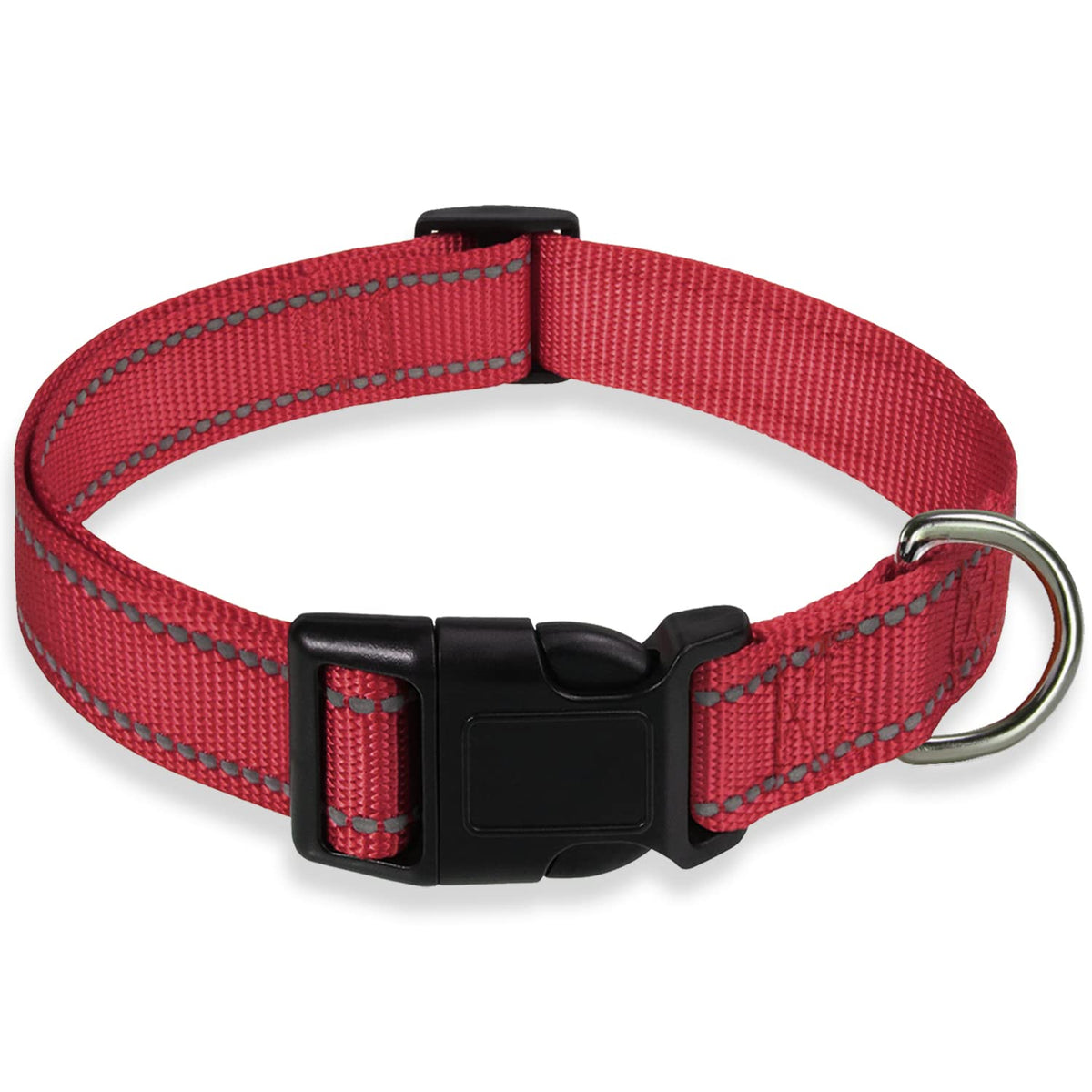 Reflective Dog Collar with Buckle Adjustable Safety Nylon Collars for Small Medium Large Dogs, Light Pink L