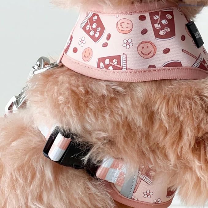 Lucy & Co. Reversible Dog Harness - Water-Repellent Neoprene, Dual-Print Design, Easy Swap Style, Adjustable Comfort Fit - Iced Coffee SZN Reversible Harness - Medium