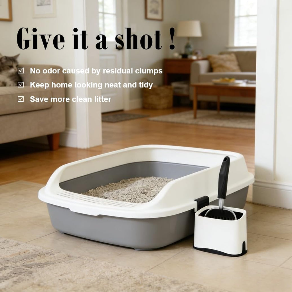 Epargnaro Heavy Duty Cat Litter Scoop with Holder - All Metal Cat Litter Scooper with Holder - Speed Sifter Litter Box Scooper Captures All Clumps - Aluminum Cats Litter Scooper