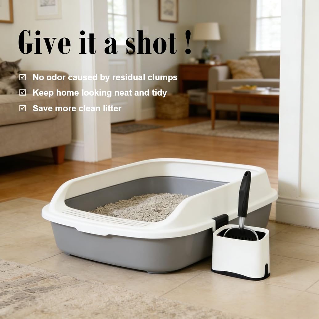 Epargnaro Heavy Duty Cat Litter Scoop with Holder - All Metal Cat Litter Scooper with Holder - Speed Sifter Litter Box Scooper Captures All Clumps - Aluminum Cats Litter Scooper