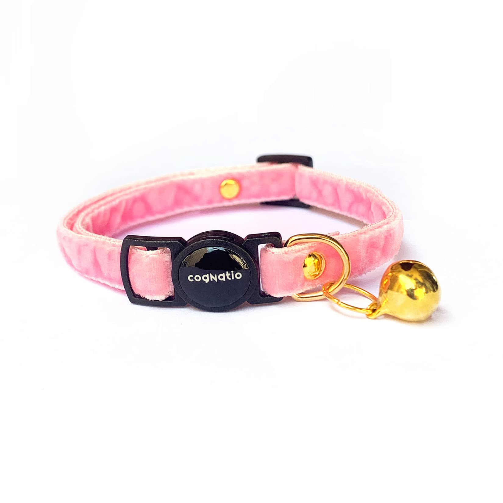 Cognatio Safety Quick Release Cat Collars,Double Velvet with Bell Available in a Range Colors,Perfect for Your Kitty, Adjustable 20-30 cm (20-30cm, Baby Pink)