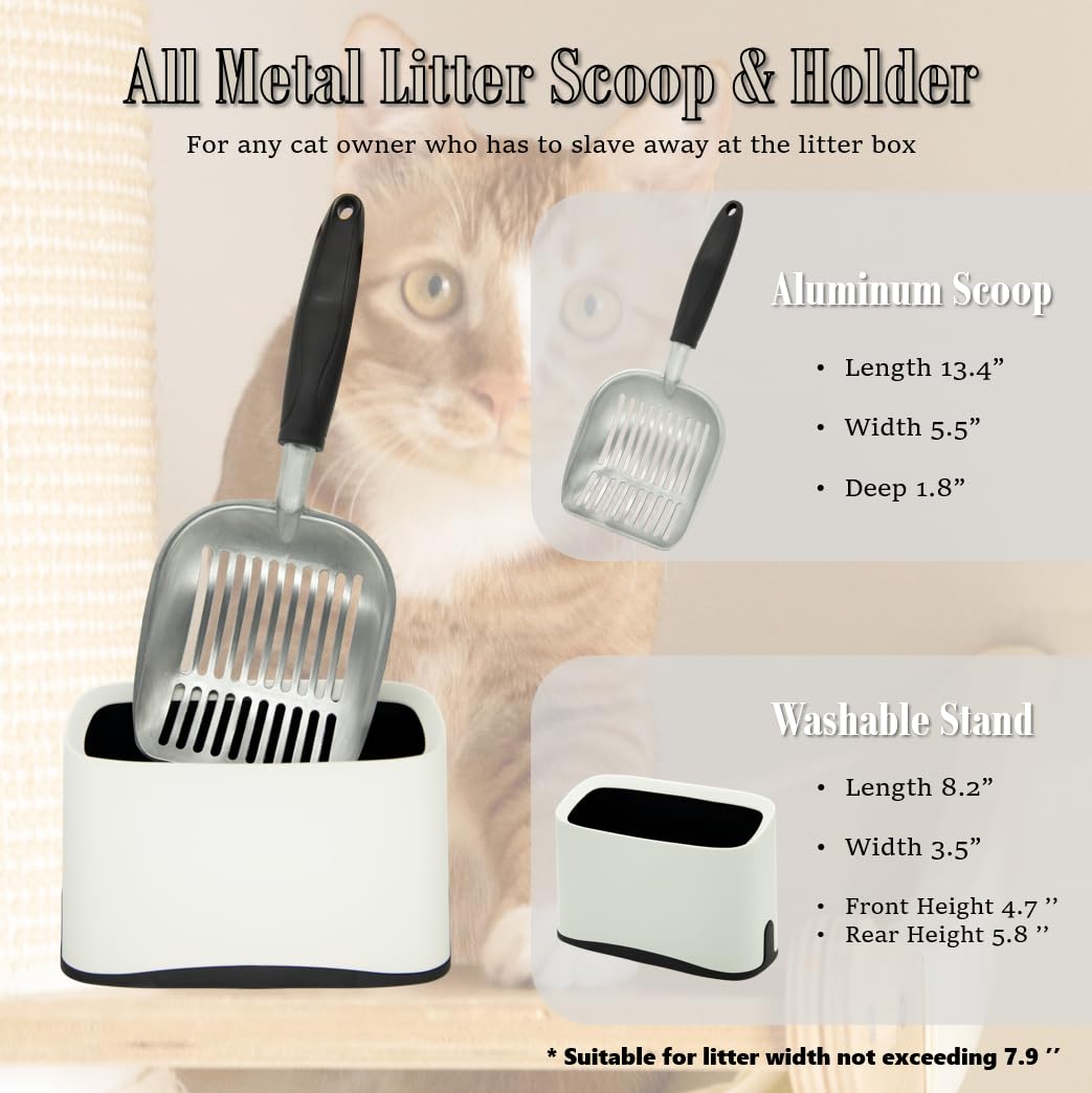 Epargnaro Heavy Duty Cat Litter Scoop with Holder - All Metal Cat Litter Scooper with Holder - Speed Sifter Litter Box Scooper Captures All Clumps - Aluminum Cats Litter Scooper