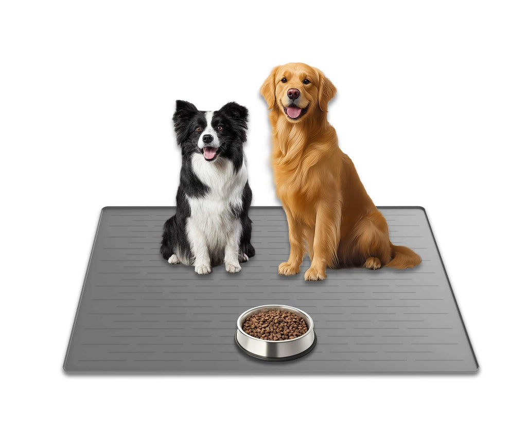 31.8"x23.8" Extra Large Pet Food Mat, Silicone Dog Mats for Food and Water, XL Nonslip Pet Feeding Mats for Floors,Dog Cat Bowl Mat with Raised Edges, Light Gray