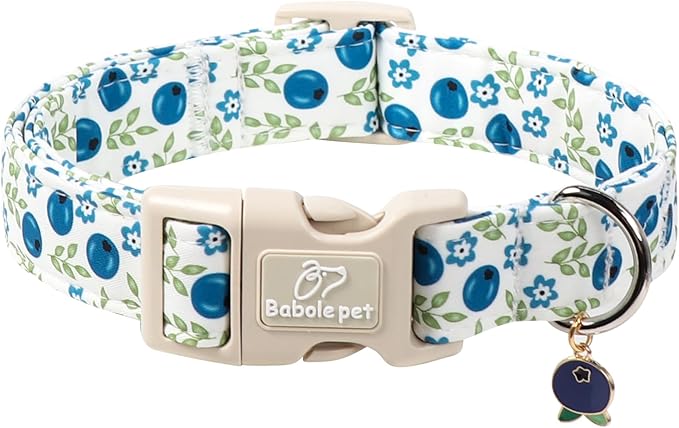 Babole Pet Spring/Summer Dog Collar for Large Dogs - Fresh Blueberry Girl Boy Dog Collars, Soft Lightweight Puppy Collar, Breathable Adjustable Male Female Fruit Floral Dogs Collars L