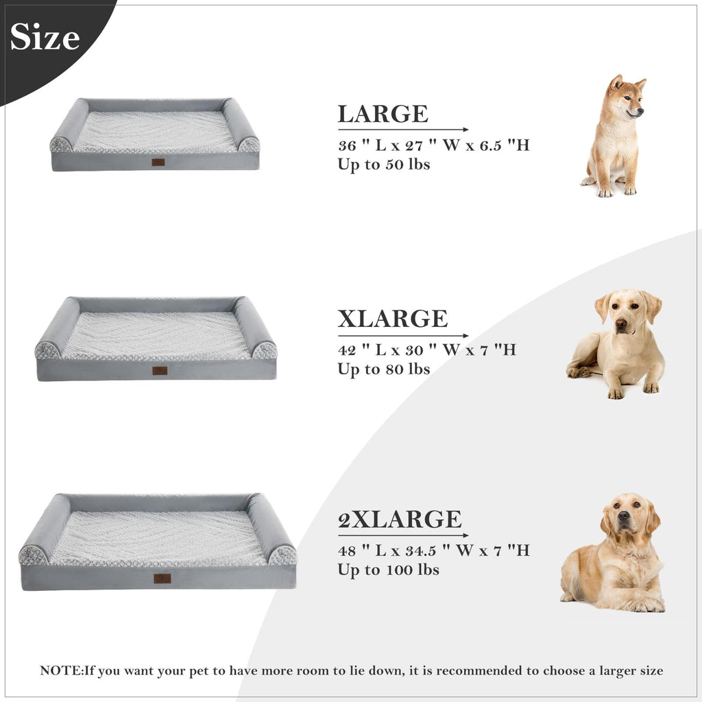 WNPETHOME Orthopedic Dog Beds for Extra Large Dogs, Waterproof Memory Foam XL Pet Bed with Sides, Non-Slip and Egg-Crate Foam Big Dog Couch Bed with Washable Removable Cover, Grey