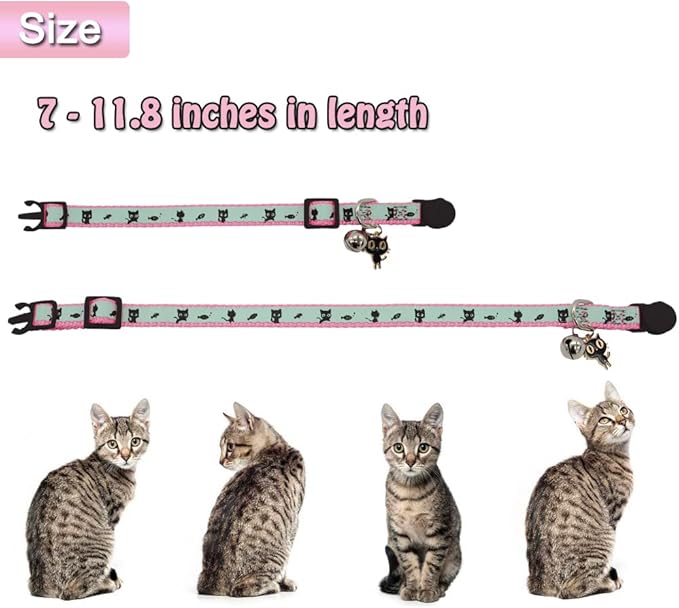 2 Pack Glow in The Dark Cat Collar with Bell Breakaway Safety Cat Puppy Collars with Pendant Light Blue and Pink